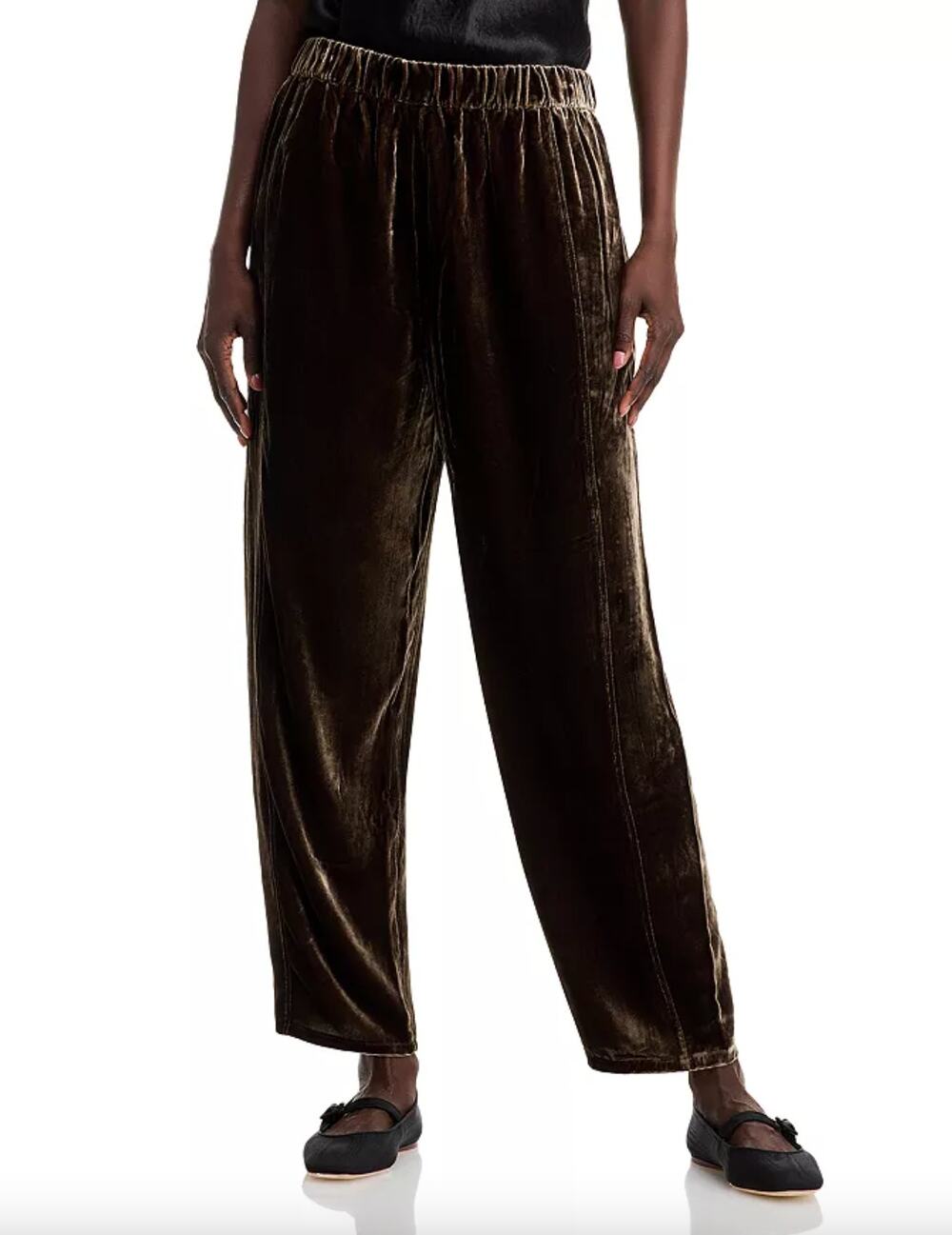 Eileen Fisher Velvet Lantern Ankle Pants Wren Brown Pull On High Rise Large NWT